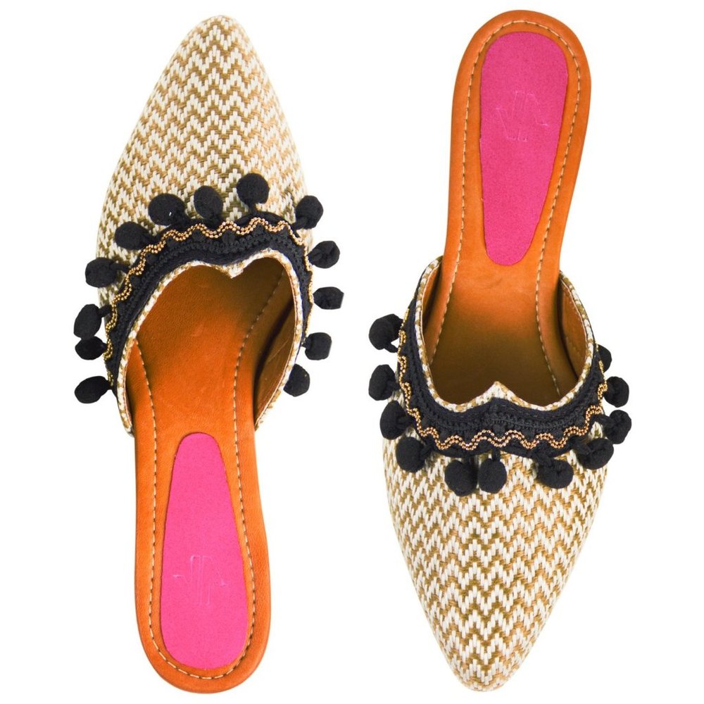 Maria Pointy Flat Mules Beige